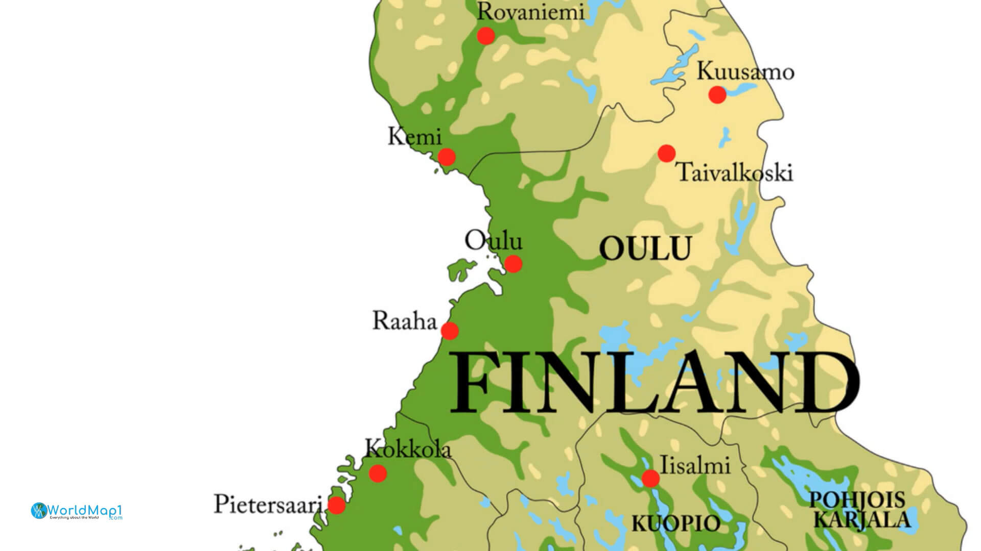 Carte des villes du nord de la Finlande Carte